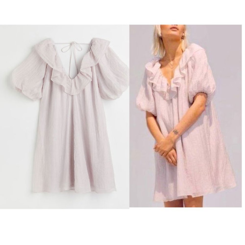 H&M V-neck Balloon-sleeved Dress Light Purple V-neck Size M